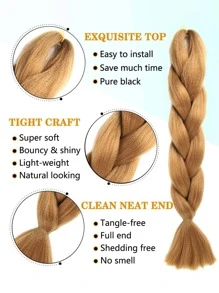 Paquete de 3 extensiones de cabello trenzado grande de 24 pulgadas, adecuado para mujeres, uso cosmético, color azul, cabello sintético de moda, extensiones de cabello a ganchillo, útil y hábil, extensiones de cabello tejido de alta temperatura, uso diario y para fiestas - Café integral - Ver 4