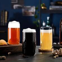 1 Set Glass Cups With Bamboo Lids And Glass Straw - Beer Can Shaped Drinking Glasses, 500ml/17 Oz Iced Coffee Glasses, Cute Tumbler Cup For Smoothie, Boba Tea, Whiskey, Water