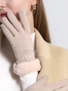 1pair Women's Velvet Lined Touchscreen Gloves With Thickened Cuff, Warm And Fashionable For Driving In Autumn And Winter