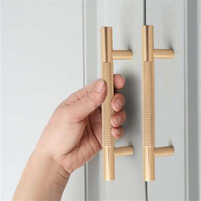 1pc/2pcs Minimalist Aluminum Alloy Grooved Round Bar Cabinet Door Pull Handle, Drawer Single Hole Handle, Wardrobe Door Hardware Furniture Accessories