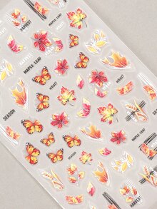 3pcs Nut Nail Art Sticker 3D Winter Fall Flower Buterfly Decoration Mushroom Maple Wheat Letter Decal Manicure Slider Accessory Tools Nail Decals Friend Gift - Multicolor - View 6