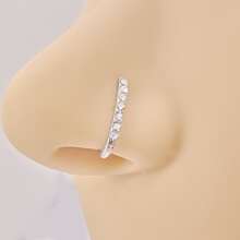 1pc Non-piercing Nose Clip & Ring With Cross Pendant & Rhinestone Decor In Gold, Silver & Rose Gold - Silver - View 1