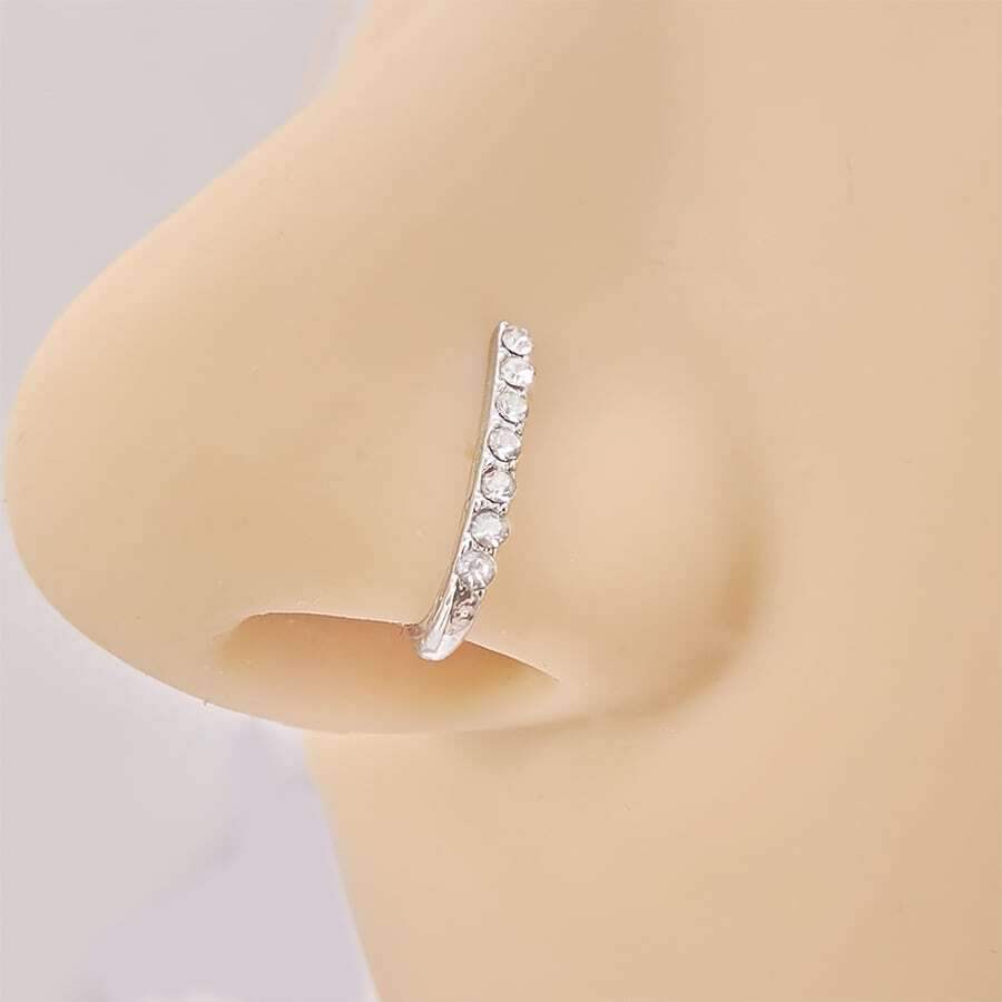 1pc Non-piercing Nose Clip & Ring With Cross Pendant & Rhinestone Decor In Gold, Silver & Rose Gold - Silver - View 1
