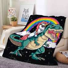 1pc Creative Rainbow Unicorn & Dinosaur Pattern Printed Blanket - Multicolor - View 3