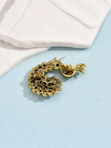 1個迷人優雅綠寶石孔雀胸針,精美可愛的鑽石動物胸針,日常裝飾女性和少女 - 墨綠色 - 查看 4