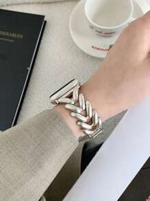 1 dây đeo đồng hồ bằng thép không gỉ, tương thích với Apple Watch 40mm Ultra2 49mm 44mm 45mm 46mm 41mm 42mm 38mm, thiết kế dạng dây xích, tương thích với Apple Watch Series 11 10 SE 9 8 7 6 5 4 3 2 1, phụ kiện dây đeo (chỉ bao gồm dây đeo) - Màu be - Xem 3