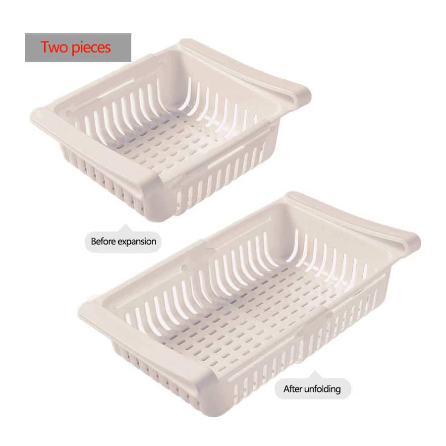 Organizador de cajones para refrigerador, estante extensible para frigorífico, estante deslizante de plástico para cajas de verduras y frutas, suministros de almacenamiento de cocina, 2 piezas - Beis - Ver 1