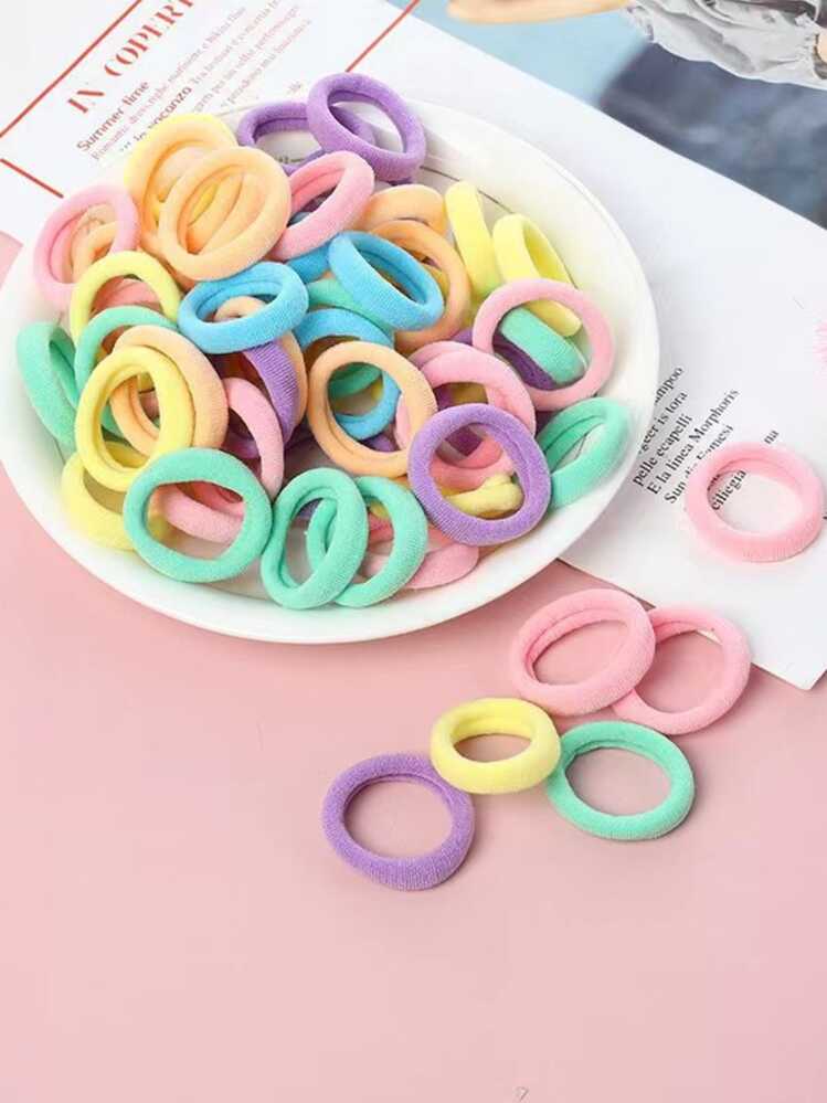 Set de 500 piezas Scrunchies elásticos de unicolor tipo macarrón, regalo encantador para el Día de la Madre, accesorios para el cabello, coleta, ligas para el cabello, cuerda para el cabello, sujetadores de cabello - Multicolor - Ver 5