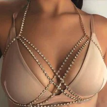 1pc Exaggerated Metallic Rhinestone Claw Chain And Cross Line Detail Body Chain For Women's Daily Wear - Gold - View 1