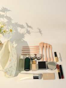 Flower Pattern Highly Attractive Fresh Handheld Beauty Bag Makeup Bag Makeup Bags Makeup Organizer Make Up Organizer Makeup Storage Make Up Bag - Apricot - View 4