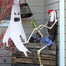 1pc Halloween Wind Chime Ghost Decor, Non-Glow/LED Glow Ghost Print Hanging Ornament For Halloween Party Decoration