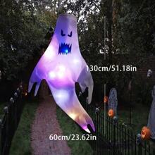 1pc Halloween Wind Chime Ghost Decor, Non-Glow/LED Glow Ghost Print Hanging Ornament For Halloween Party Decoration