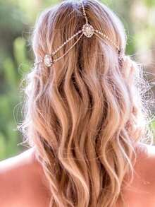 女士波西米亞風格金色或銀色鑽石頭鏈髮飾，適用於新娘皇家頭飾