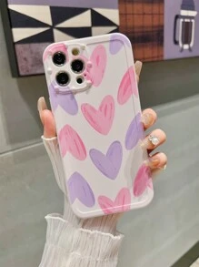 Pink & Purple Heart Shape Painting Anti-drop Phone Case Protective Cover - Multicolor - View 1