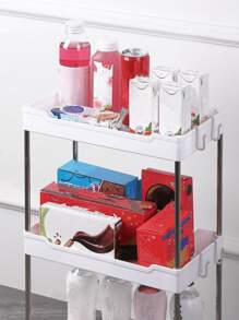 Carro rodante multifunción de 4 niveles con ganchos, ampliamente utilizado como estante de almacenamiento para baño, organizador de cocina, carrito para sala de estar, estante delgado para espacios estrechos, etc. - Blanco - Ver 2