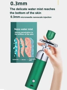 Portable High Pressure Oxygen Injection Device For Home Use, Rechargeable Nano Sprayer For Skin Moisturizing, No Needle Water Oxygen Beauty Instrument, Suitable For Model Coloring, Nail Art And Tattoo, Long Green Version - Green - View 5