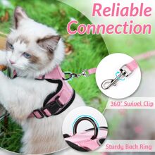 Arnés para gatos con Correa para paseo , escapar suave ajustable gato Chaleco arnés , transpirable reflectante de rayas Cazadora para fácil control , negro , - Rosa - Ver 4