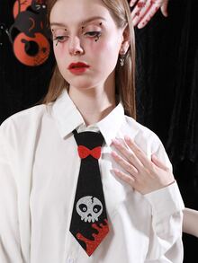 1 Pieza Corbata De Calaveras De Halloween Para Adultos, Accesorio Para Fierno De Disfraces O Fiesta De Baile - Negro - Ver 2
