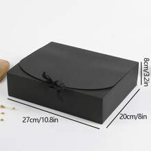 1 件皮革翻盖纸板糕点礼品盒，带领结、马卡龙组合包装 - 黑色 - 查看 3
