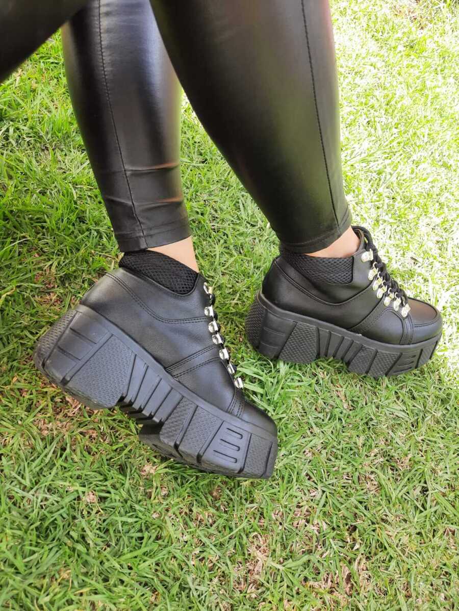 Tenis plataforma alta modernos mujer cómodos - Negro - Ver 1