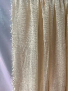1 件女士纯色褶皱优雅头巾/希贾布，经典纯色头巾，适合 Abaya 面纱服装 - 杏色 - 查看 3
