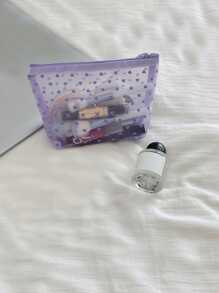 1pc/3pcs Women Travel Make Up Organizer Storage Pouch Mesh Cosmetic Bag Toiletry Clear Wash Bags Case - Purple - View 4