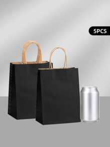 5pcs Kraft Paper Bags For Takeout, Gift, Candy, Shopping, Rectangular Shaped With Handles, Colorful - Black - View 1