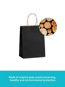 5pcs Kraft Paper Bags For Takeout, Gift, Candy, Shopping, Rectangular Shaped With Handles, Colorful - Black - View 4