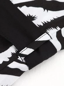 Zebra Stripe Print Belted Kimono Lounge Wear Dress Vacation - Black and White - View 9