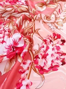 1pc Pink Ditsy Flower Pattern & Gold Branch Print Silk Scarf Square Scarf - Pink - View 7