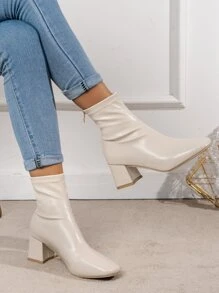 Botines nueva llegada de mujeres beige con grueso tacón con ajustado - Beis - Ver 2