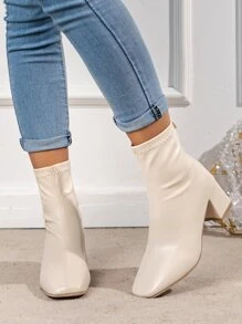 Botines nueva llegada de mujeres beige con grueso tacón con ajustado - Beis - Ver 3