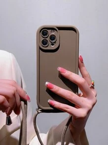 Apple With Phone Charm Solid Color Phone Case With Lanyard