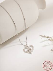 Cici Color 1入組S925銀&方晶鋯石鑲嵌心形吊墜項鍊,時尚&精美&多用途&合適的適用於日常穿著,日期,旅行,作為A特別情侶禮品,帶A禮物盒包裹