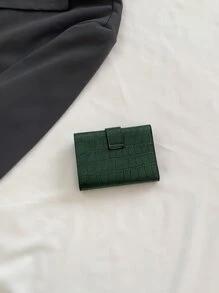 女士绿色 PU 皮革钱包，卵石纹理，多个卡槽，硬币袋，时尚便携式短款钱包，按扣开合，三折迷你硬币礼品，鳄鱼皮女士钱包，钱包，小钱包 - 綠色 - 查看 6