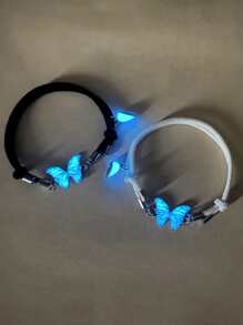 ATLVXJL 2件套情侣夜光蝴蝶爱心装饰手链，情人节礼物，夜光情侣礼物 - 彩色 - 查看 3