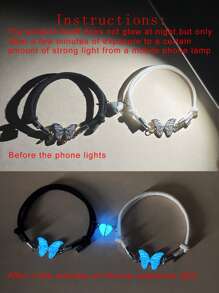 ATLVXJL 2件套情侣夜光蝴蝶爱心装饰手链，情人节礼物，夜光情侣礼物 - 彩色 - 查看 5