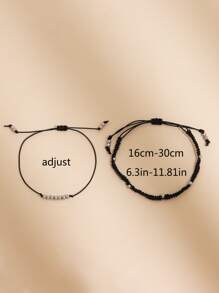 2pcs Bohemian Style Beaded Braided Anklets For Women's Summer Holiday Accessories - Black - View 5