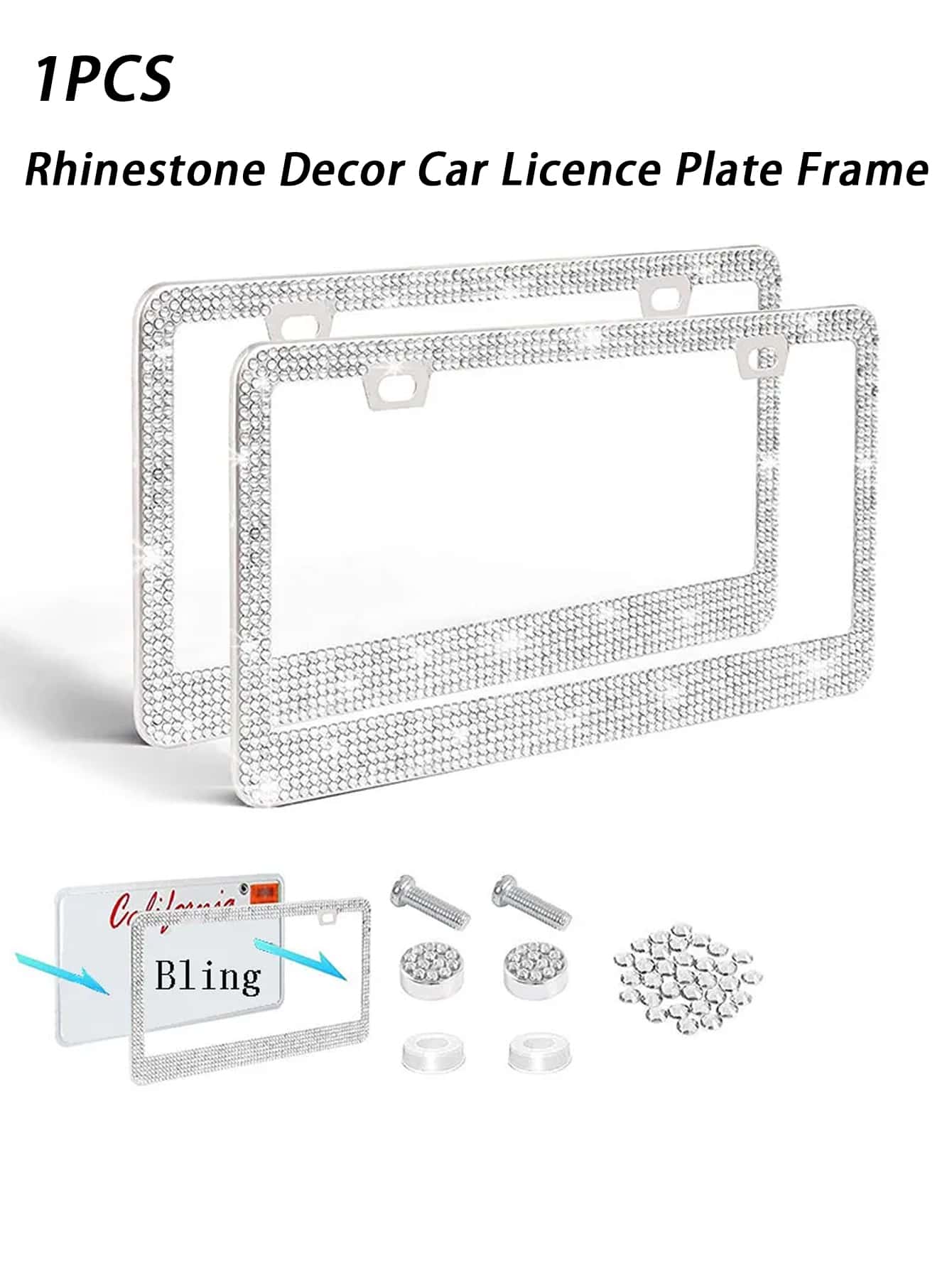 1 pieza Marco acrílico para placa de matrícula con cristales para coche - Blanco - Ver 1