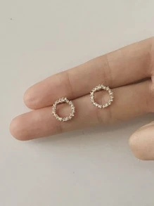 BALMORA 一對925純銀簡約閃亮金耳環，女生豪華時尚耳環，派對珠寶禮物