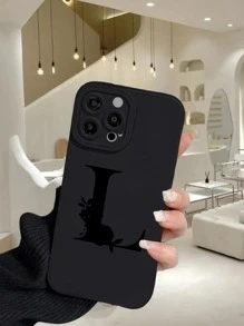 1pc Black Letter L Pattern Phone Case Compatible With Iphone - Black - View 1