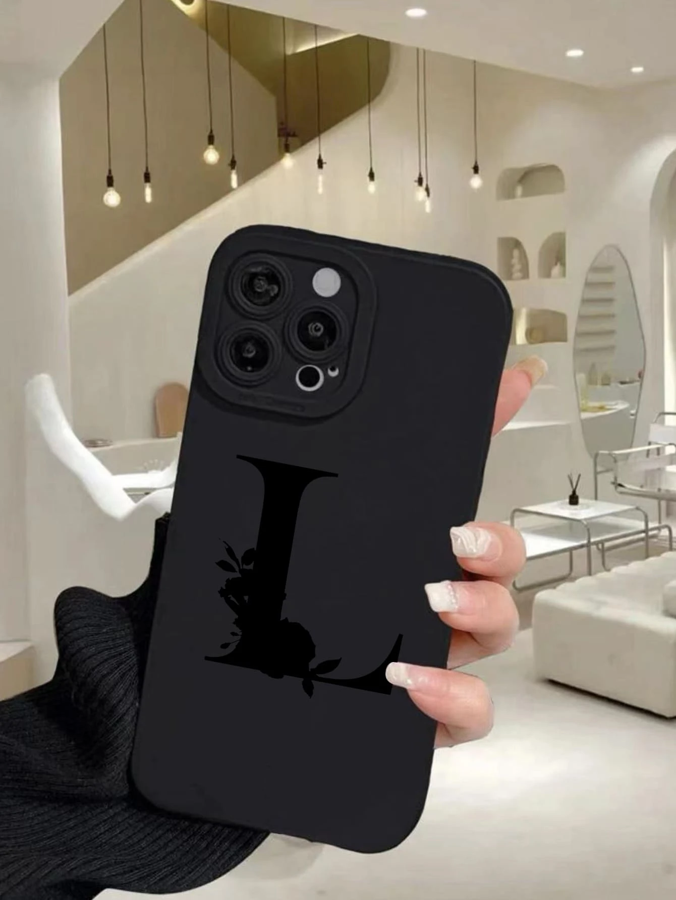 1pc Black Letter L Pattern Phone Case Compatible With Iphone - Black - View 1