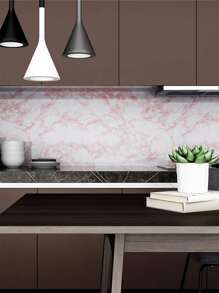 1 Roll Kitchen Vinyl Marble Self Adhesive Wallpaper DIY Heatproof Waterproof Contact Continuous Wall Covering Wall Stickers Wall Decor - Pink - View 4