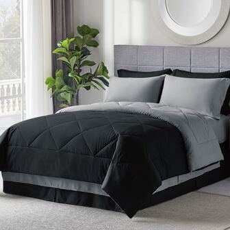 7-Piece Oblique Square Plain Fat Quilt Set (3-Piece Fat Quilt Set + 4-Piece Fitted Sheet Set), Thickened And Warm, Suitable For Student Dormitories, Hotels, Bedrooms, Bedding, Four Seasons (Including Quilt Core) (Not Included) Pillow Core)