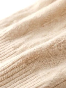 1頂女士100%純羊毛針織帽子,雙層加厚耳瓣,防風保暖,露孔設計,戶外休閒潮流韓式羊毛帽,秋/冬季 - 米色 - 查看 2