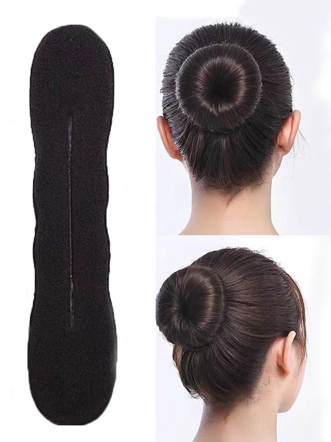 1 dụng cụ tạo kiểu tóc bằng bọt biển cho búi tóc, búi tóc & búi cao, dễ sử dụng (có thể có một số vết xước nhỏ, đây là hiện tượng bình thường và không ảnh hưởng đến việc sử dụng) - màu đen - Xem 1
