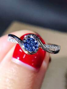 1 chiếc nhẫn Cubic Zirconia màu xanh dương thanh lịch, quà tặng cho nữ, thích hợp cho đám cưới, lễ đính hôn, kỷ niệm, tiệc tùng. - Màu xanh lam - Xem 2