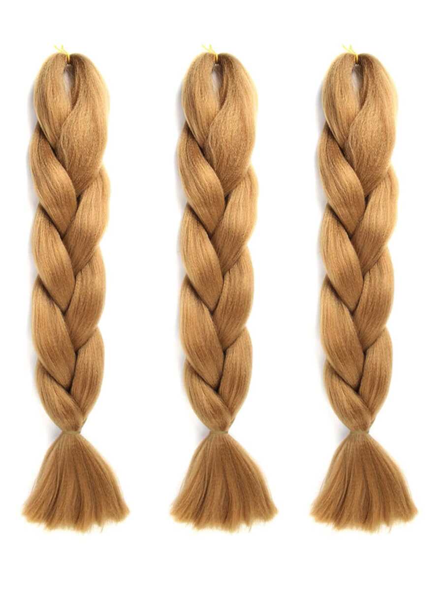 Paquete de 3 extensiones de cabello trenzado grande de 24 pulgadas, adecuado para mujeres, uso cosmético, color azul, cabello sintético de moda, extensiones de cabello a ganchillo, útil y hábil, extensiones de cabello tejido de alta temperatura, uso diario y para fiestas - Café integral - Ver 1