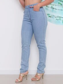 Women Jeans - 藍白色 - 查看 1