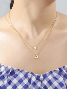 2pcs/set Women's Stainless Steel Minimalist 26 Initial Letter Name Necklace Set For Personalized Gift On Holiday